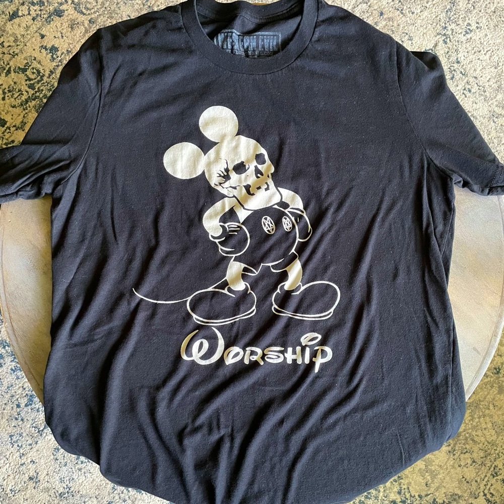 Western Evil Disney Mickey Worship Black T Shirt M